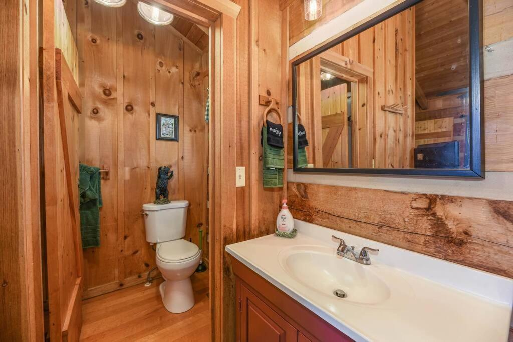View! Cozy, Private, Fireplace, Hot Tub Log Cabin, Honeymoon! 세비어빌 외부 사진
