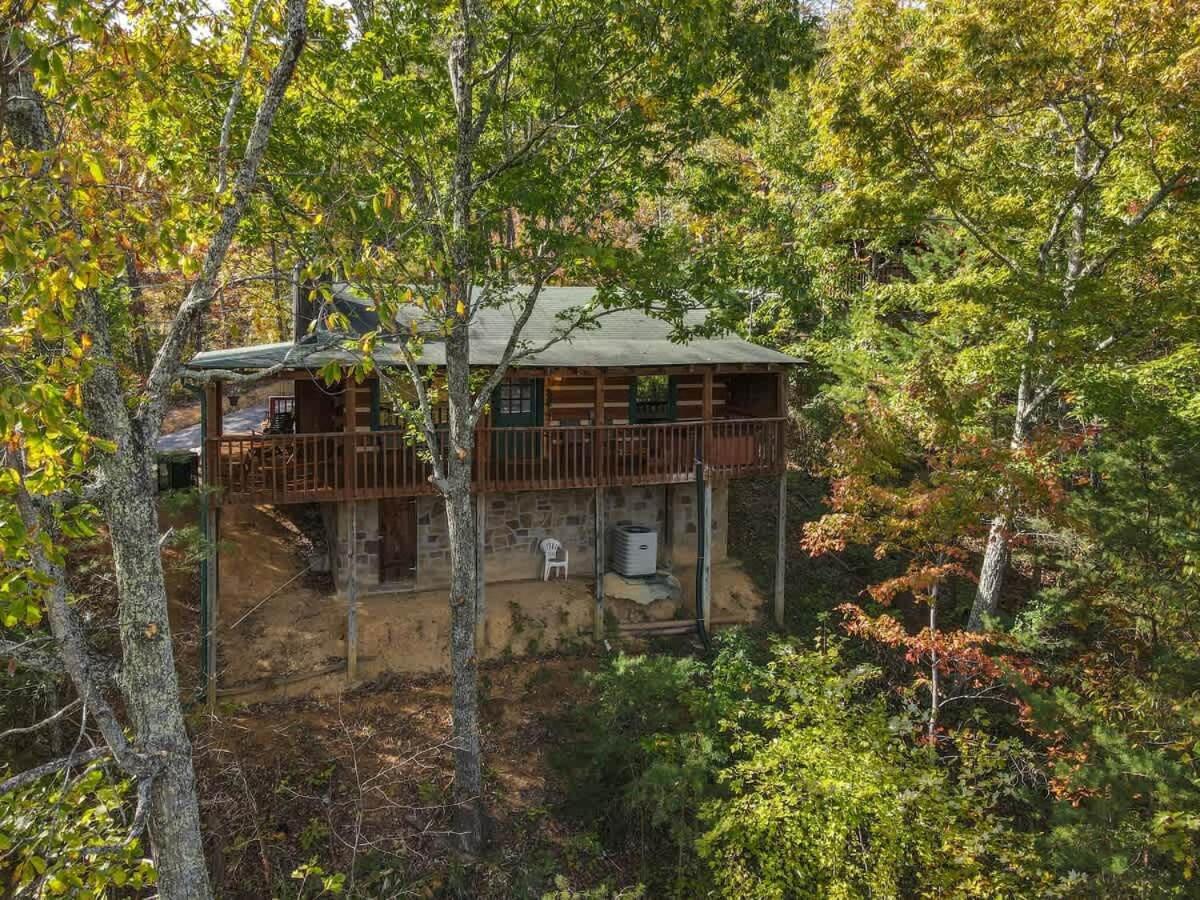 View! Cozy, Private, Fireplace, Hot Tub Log Cabin, Honeymoon! 세비어빌 외부 사진